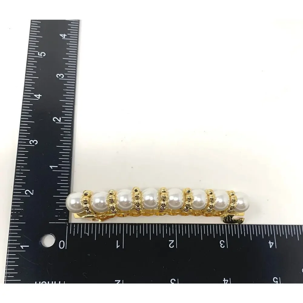 Lot 2 x 1980's Vintage Sun Violet Winny Barrettes Gold Tone Faux Pearl Japan